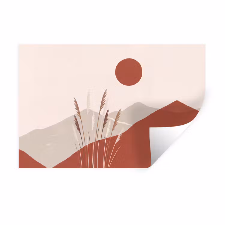 Gras - Landschap - Natuur - Abstract - Beige Muursticker klein -3d