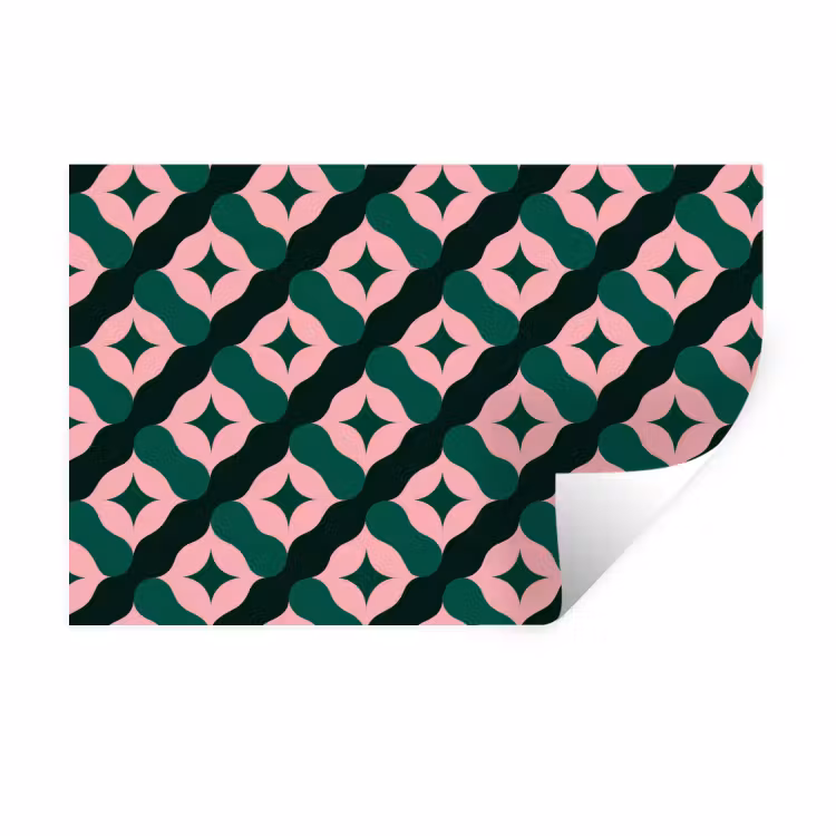 Groen - Roze - Retro - Sterren Muursticker klein 286 -3d