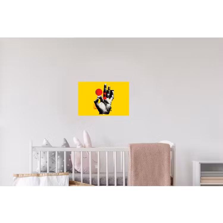 Hand - Rode cirkel - Geel Muursticker klein -kinderkamer