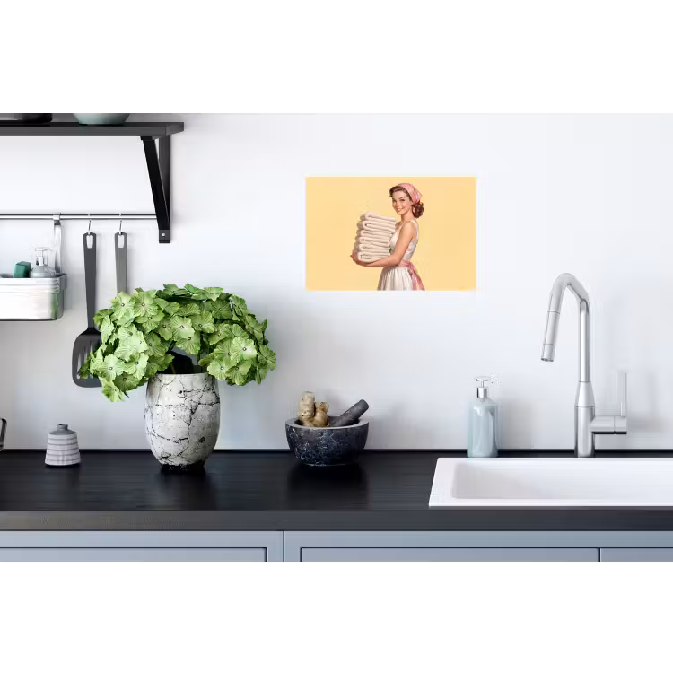 Handdoeken - Vrouw - Jurk - Roze Muursticker klein -keuken