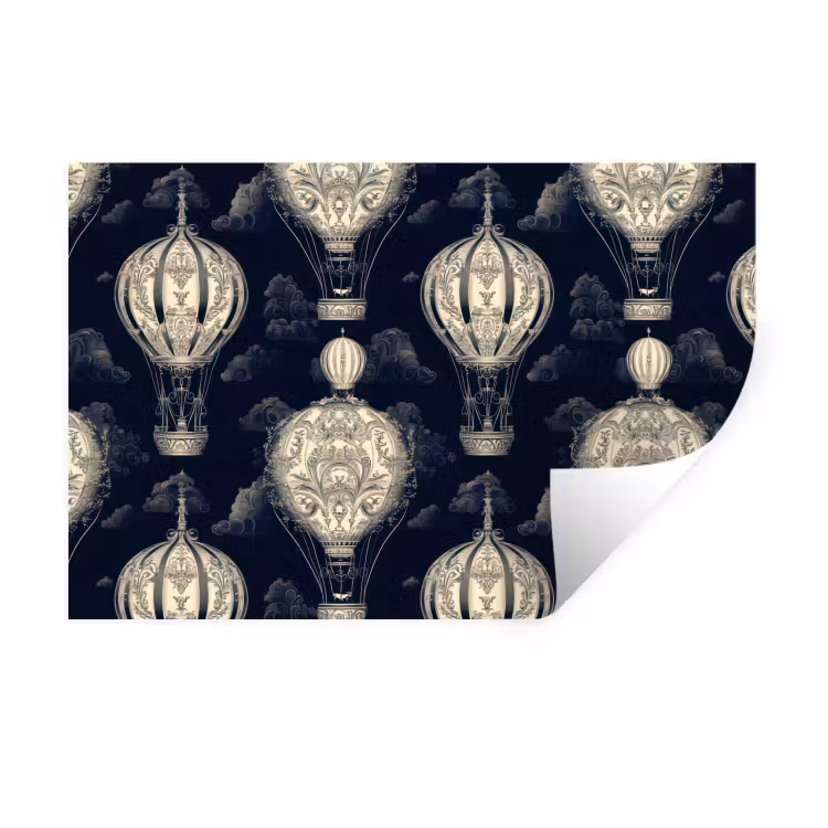 Luchtballonnen - Wolken - Patroon - Donkerblauw Muursticker klein 286 -3d