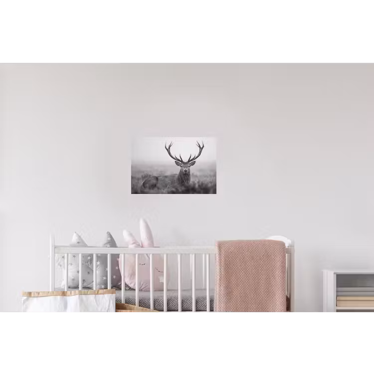 Hert - Mistig - Zwart - Wit Muursticker klein -kinderkamer