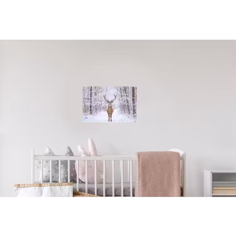 Hert - Winter - Bos - Natuur - Wit Muursticker klein -kinderkamer