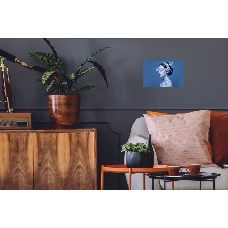 Portret - Klassiek - Wit - Blauw Muursticker klein -kamerbank