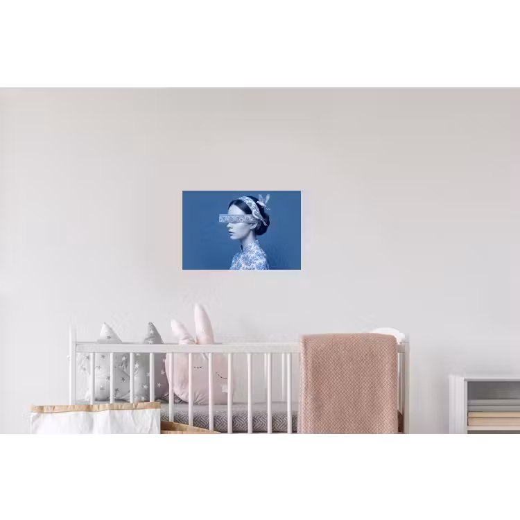 Portret - Klassiek - Wit - Blauw Muursticker klein -kinderkamer