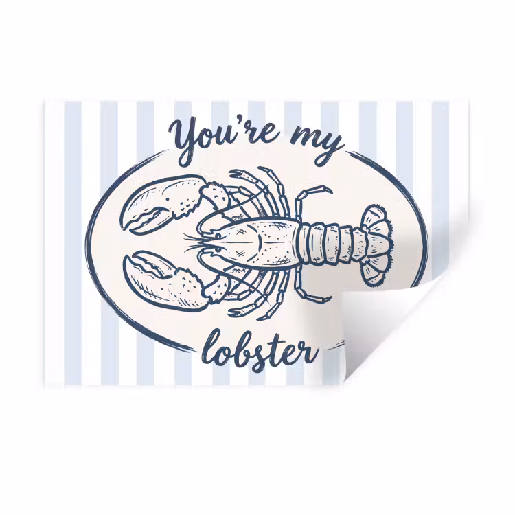 Kreeft - Illustratie - Liefde - Blauw - Decoratie Muursticker klein -3d