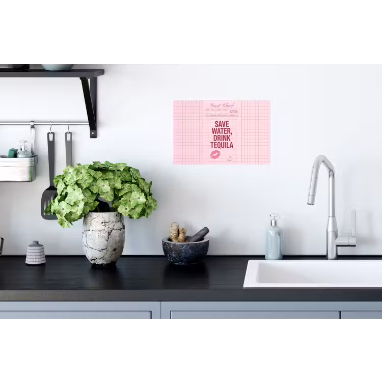 Humor - Drank - Tekst - Roze Muursticker klein -keuken