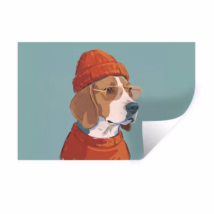 Hond - Beanie - Zonnebril - Dieren - Modern Muursticker klein -3d