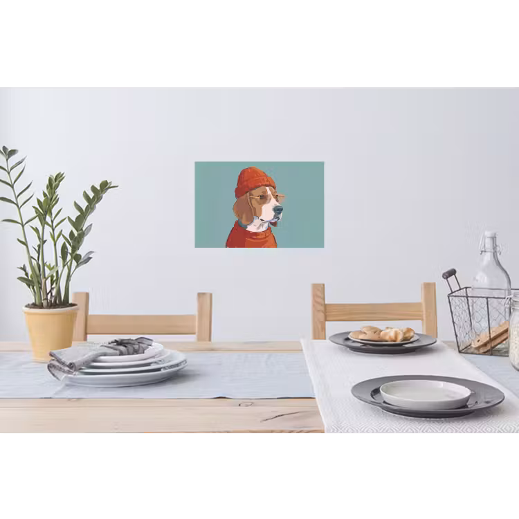 Hond - Beanie - Zonnebril - Dieren - Modern Muursticker klein -eettafel