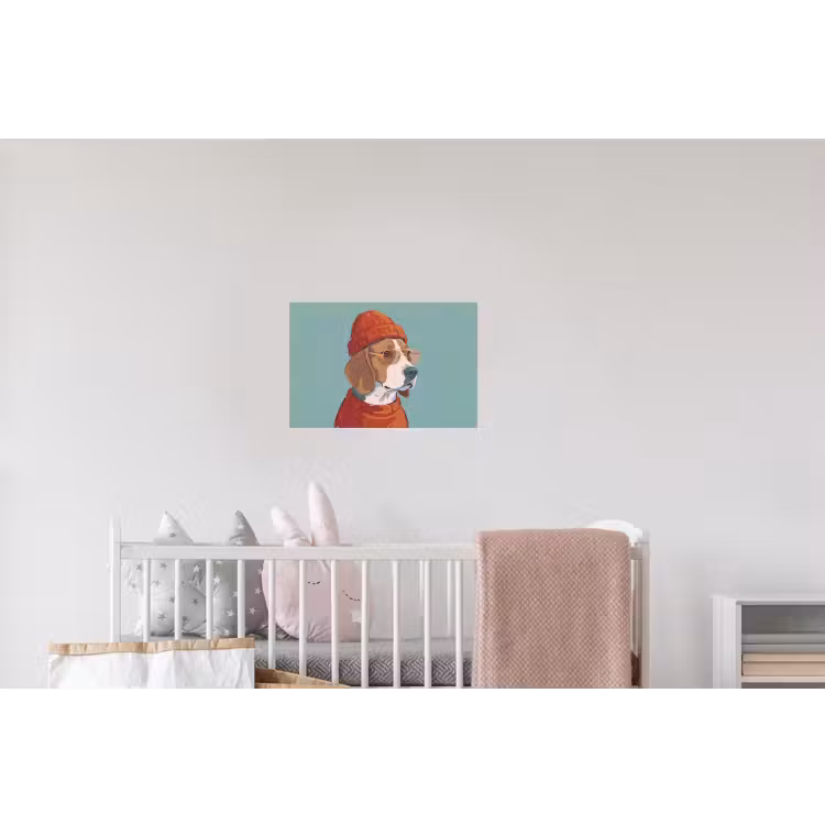 Hond - Beanie - Zonnebril - Dieren - Modern Muursticker klein -kinderkamer