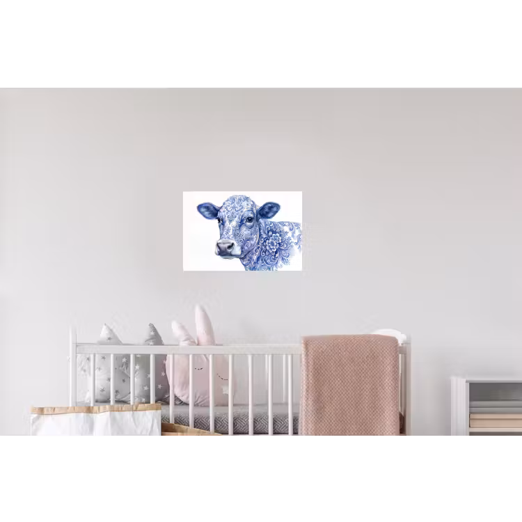Illustratie - Koe - Blauw Muursticker klein -kinderkamer