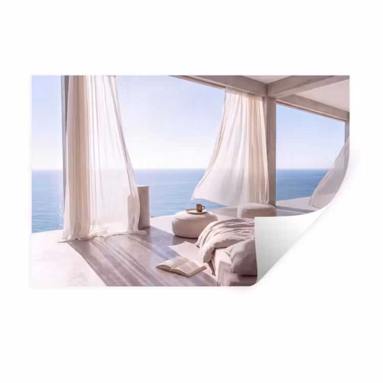 Interieur - Zeezicht - Modern - Rust - Beige Muursticker klein -3d
