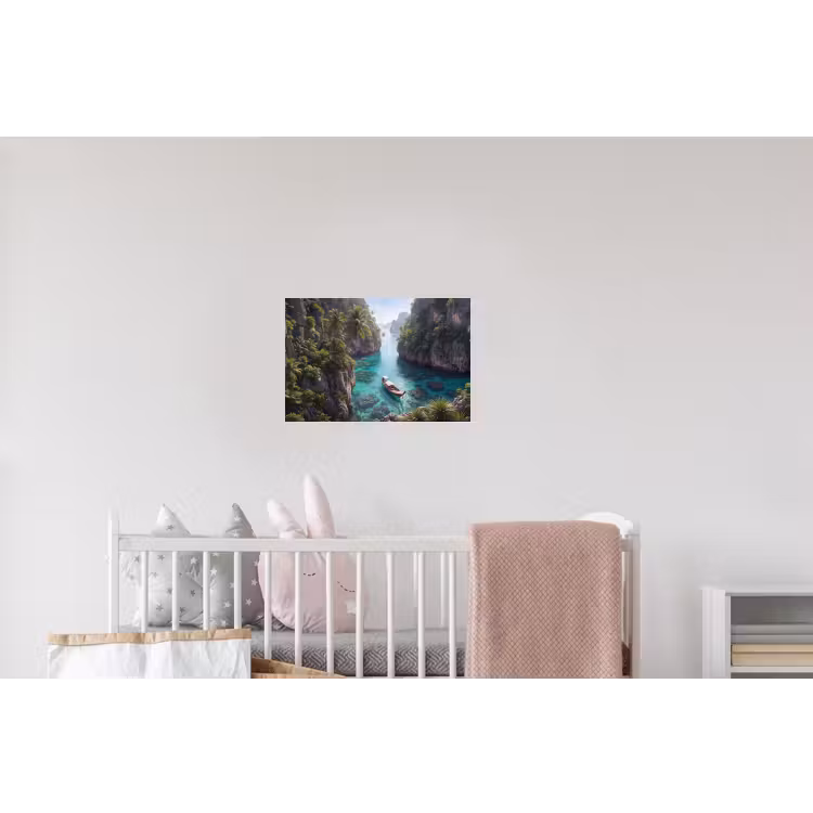 Eiland - Tropisch - Water - Palmbomen - Natuur Muursticker klein -kinderkamer