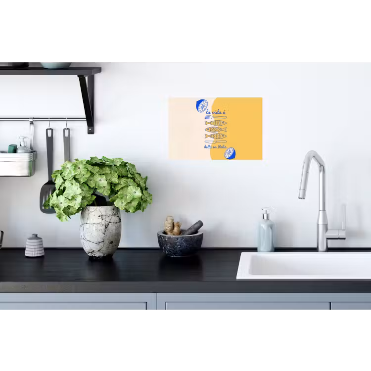 Italië - Eten - Citroen - Vis - Grafisch Muursticker klein -keuken