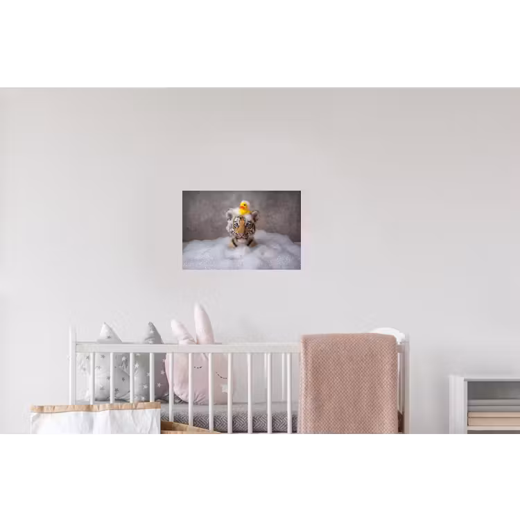 Welpje - Bad - Geel Muursticker klein -kinderkamer