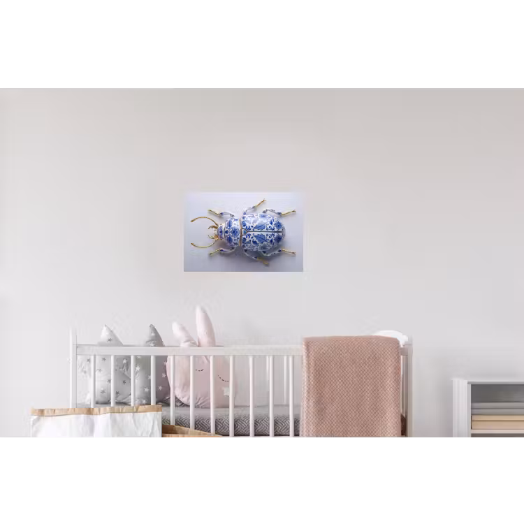 Kever - Delfts - Blauw - Goud Muursticker klein -kinderkamer