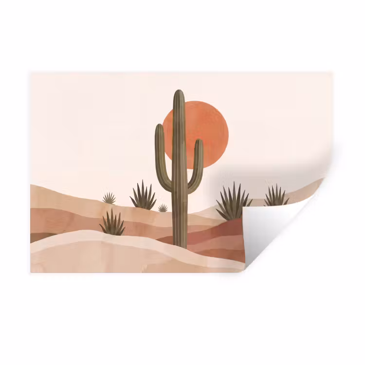 Cactus - Duinen - Modern - Landschap - Groen Muursticker klein -3d