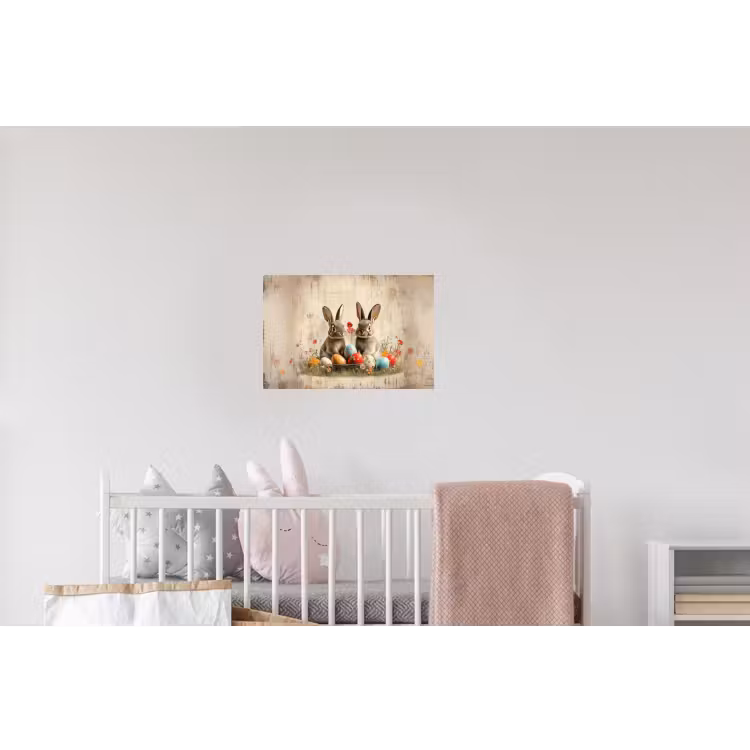 Konijnen - Bloemen - Eieren Muursticker klein -kinderkamer