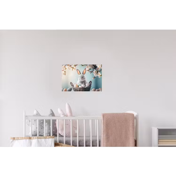 Konijn - Eieren - Mand Muursticker klein -kinderkamer