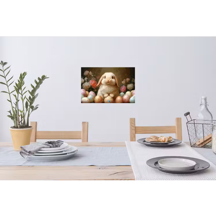 Konijn - Paaseieren - Stilleven Muursticker klein -eettafel