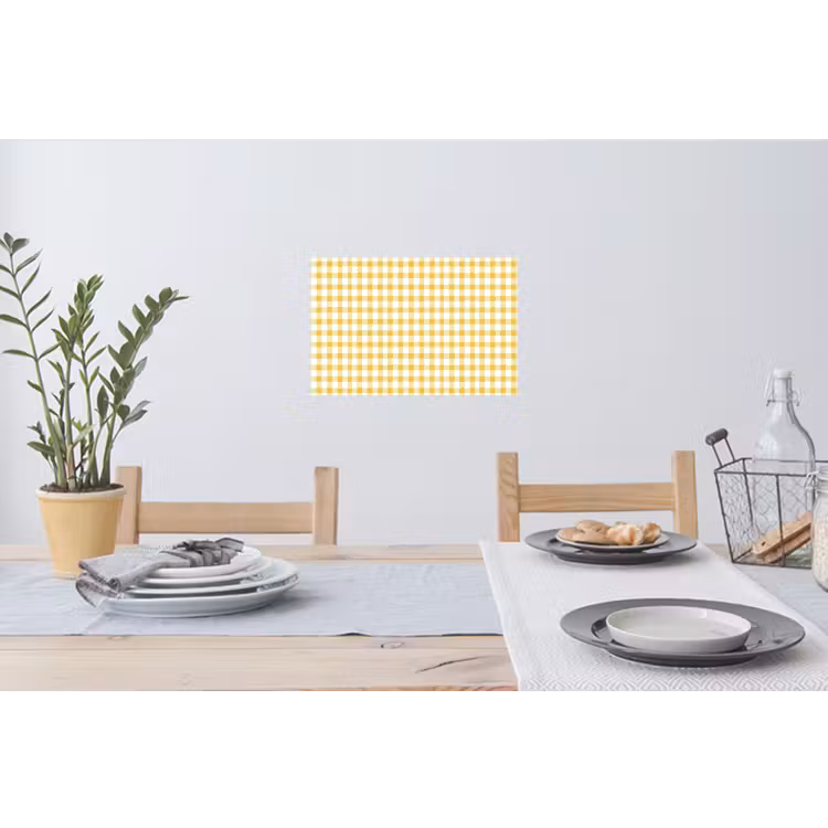Ruit - Gingham - Klassiek - Geel en Wit Muursticker klein 286 -eettafel