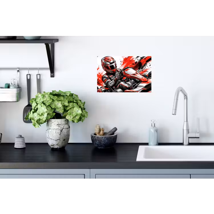 Kart - Coureur - Snelheid - Rood Muursticker klein -keuken