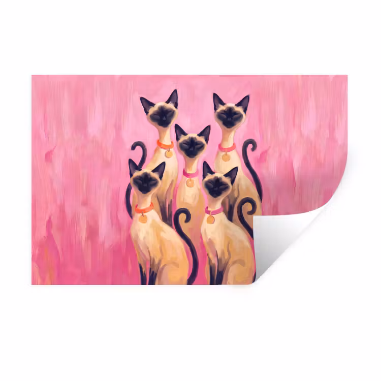Kat - Groep - Dieren - Modern - Roze Muursticker klein -3d