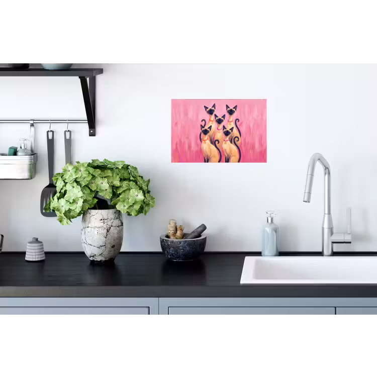 Kat - Groep - Dieren - Modern - Roze Muursticker klein -keuken