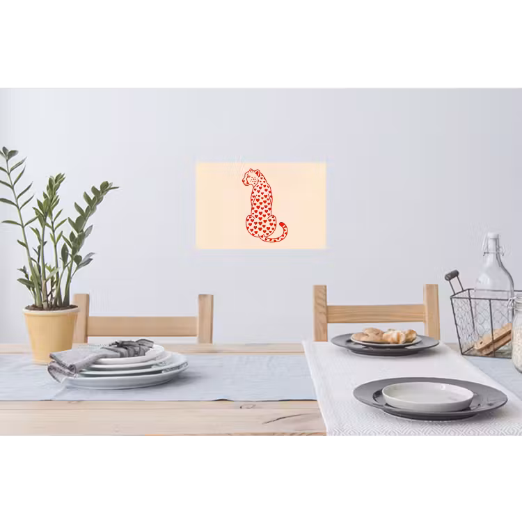 Kat - Harten - Dieren - Modern - Rood Muursticker klein -eettafel