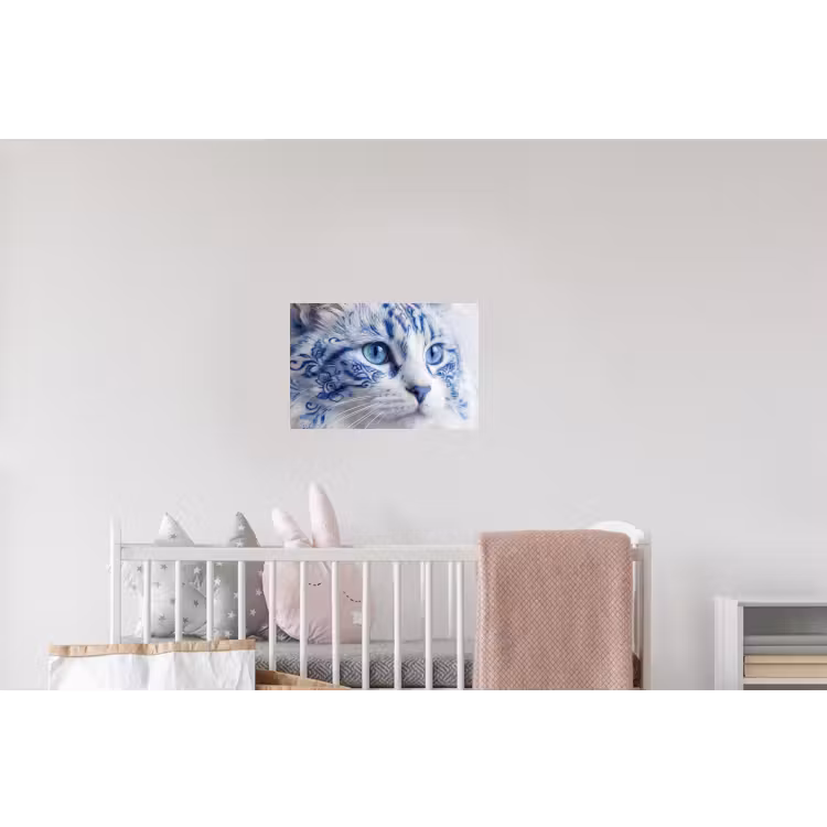 Kat - Patroon - Blauw Muursticker klein -kinderkamer