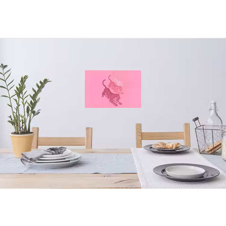 Kat - Springend - Dieren - Roze - Modern Muursticker klein -eettafel