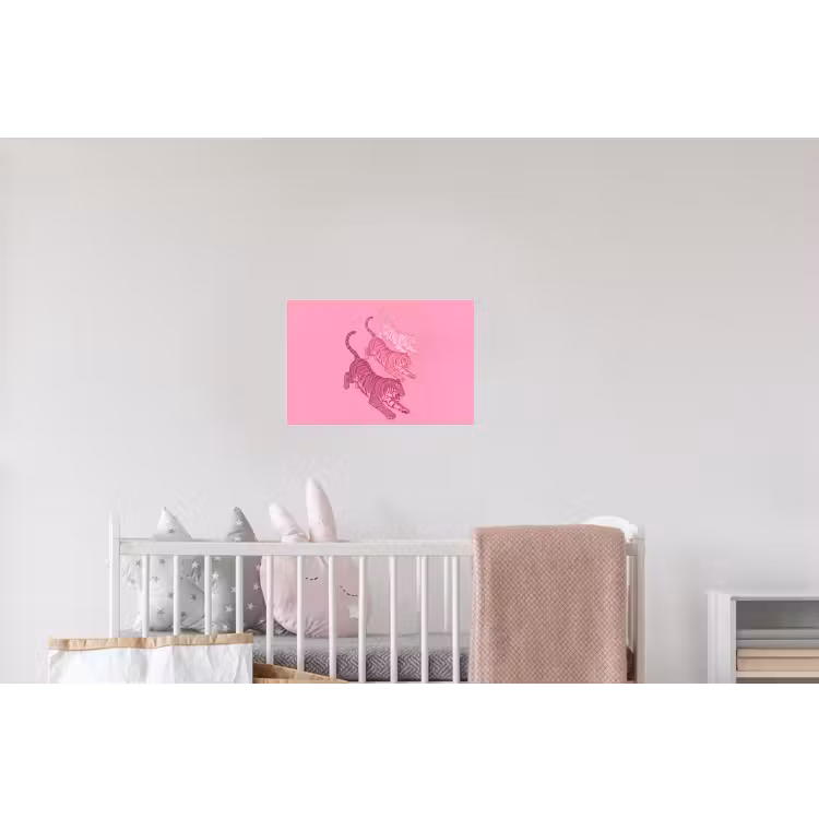 Kat - Springend - Dieren - Roze - Modern Muursticker klein -kinderkamer