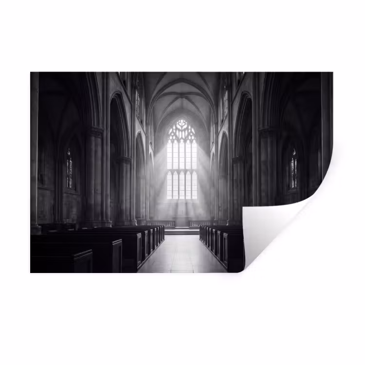 Kerk - Interieur - Lichtstralen - Architectuur - Klassiek Muursticker klein -3d