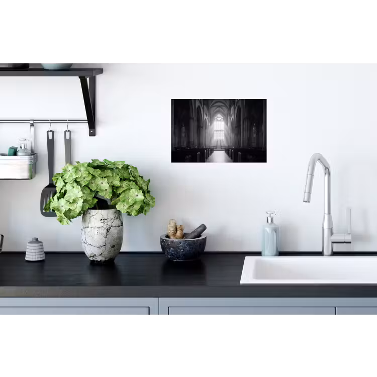 Kerk - Interieur - Lichtstralen - Architectuur - Klassiek Muursticker klein -keuken