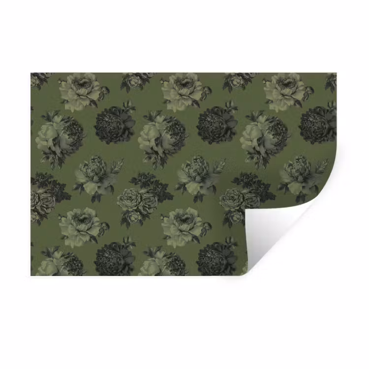 Klassiek - botanisch - olijfgroen - bloemen Muursticker klein 286 -3d