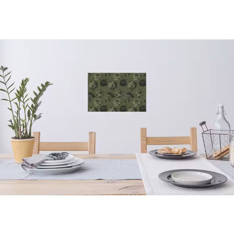 Klassiek - botanisch - olijfgroen - bloemen Muursticker klein 286 -eettafel