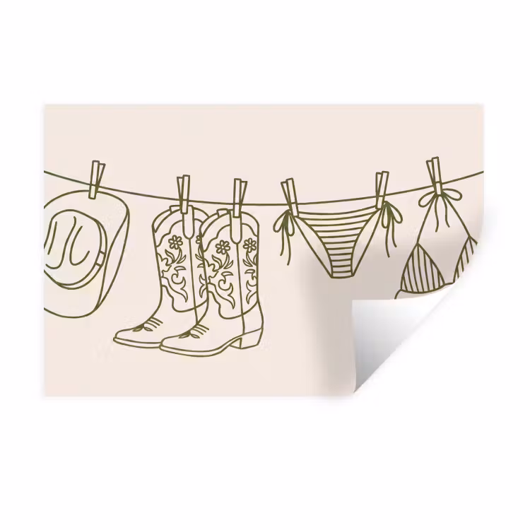 Kleding - Waslijn - Zomer - Lijntekening - Groen Muursticker klein -3d