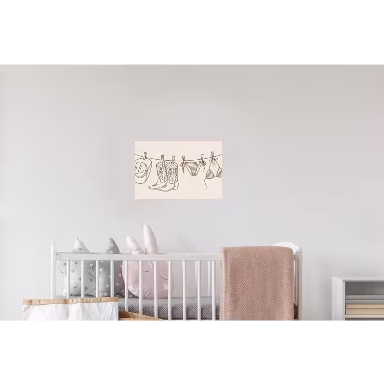 Kleding - Waslijn - Zomer - Lijntekening - Groen Muursticker klein -kinderkamer