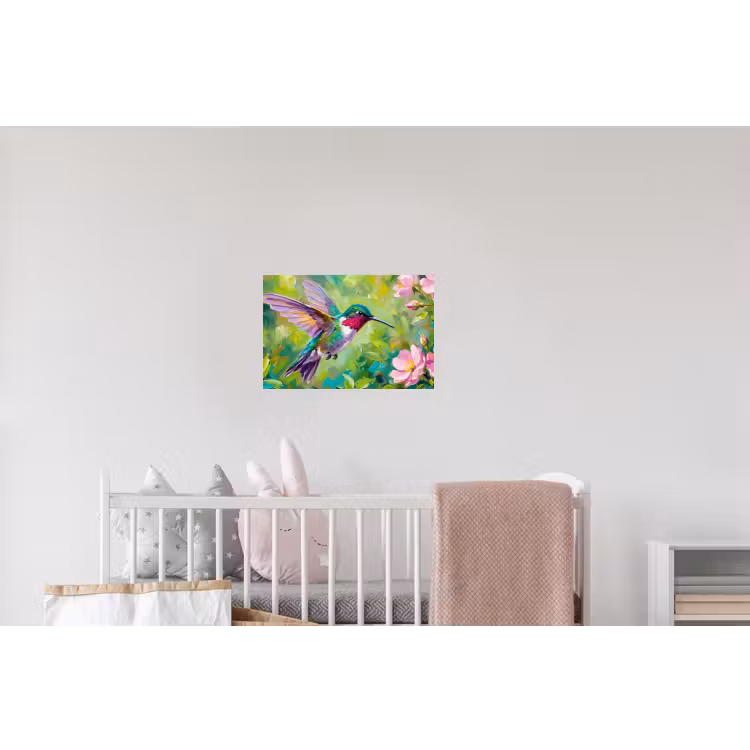 Kolibrie - Bloemen - Natuur - Kleurrijk Muursticker klein -kinderkamer
