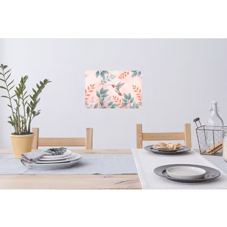 Kolibrie - Vliegen - Natuur - Illustratie - Kleurrijk Muursticker klein -eettafel
