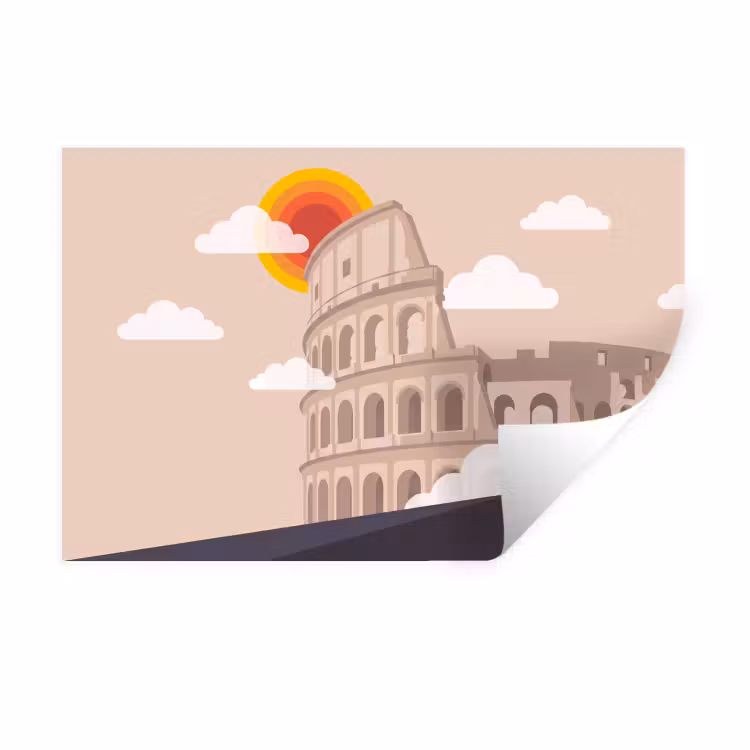 Colosseum - Zonsopgang - Rome - Architectuur - Beige Muursticker klein -3d