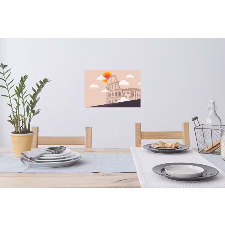 Colosseum - Zonsopgang - Rome - Architectuur - Beige Muursticker klein -eettafel