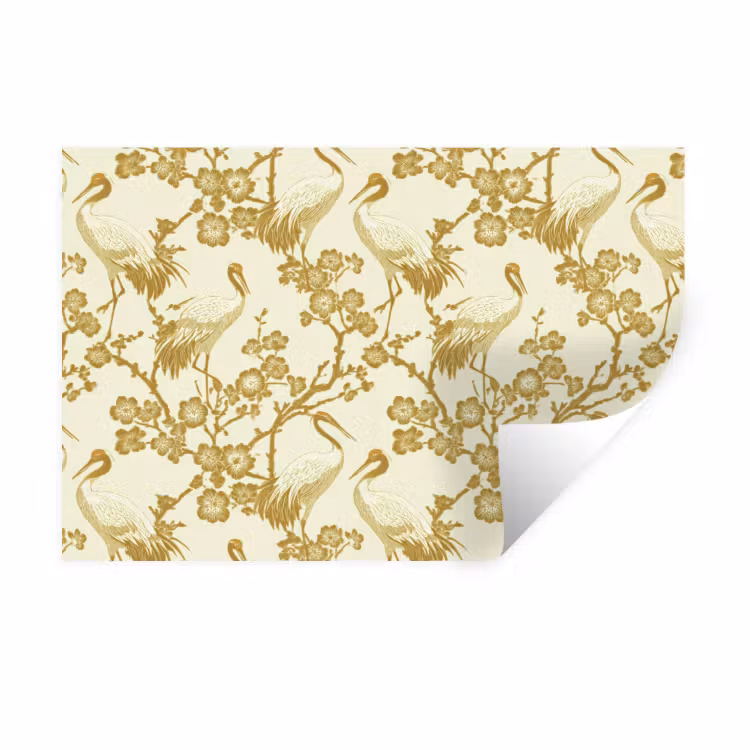 Kraanvogels - Kersenbloesem - Goud Muursticker klein 286 -3d