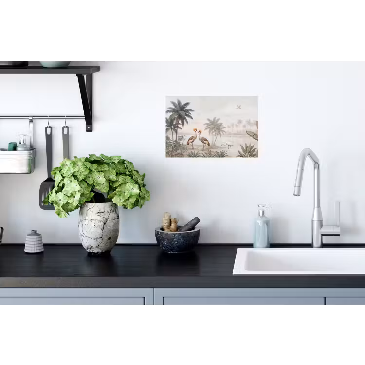 Kraanvogels - Palmbomen - Tropisch Muursticker klein -keuken