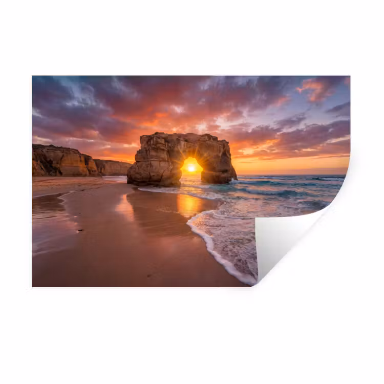 Kust - Rots - Zonsondergang - Zee - Natuur Muursticker klein -3d