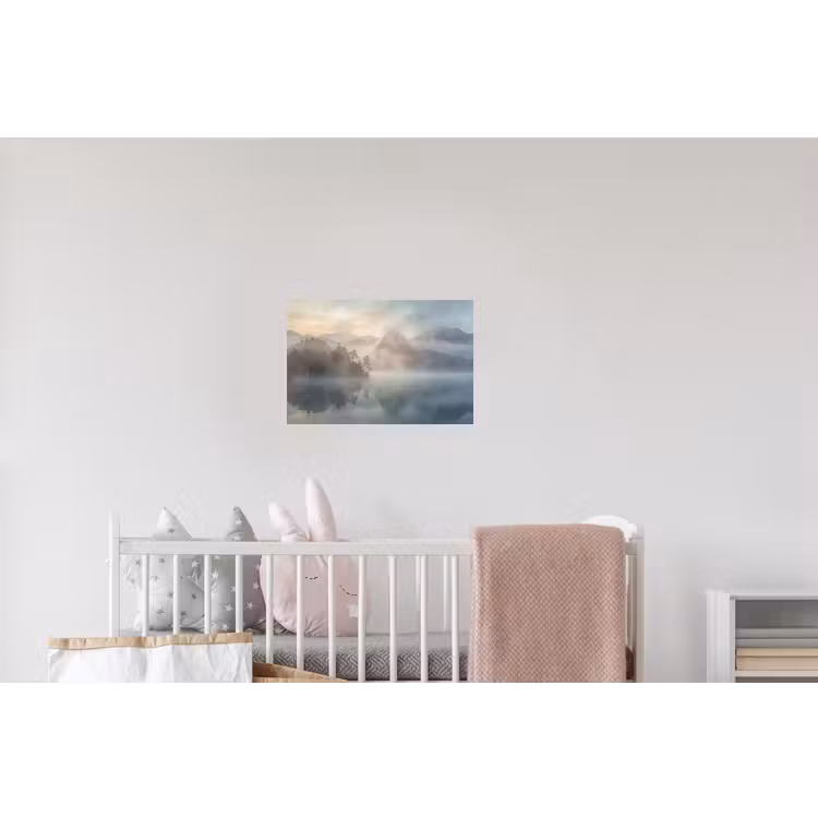 Landschap - Bergen - Mist - Water - Natuur Muursticker klein -kinderkamer