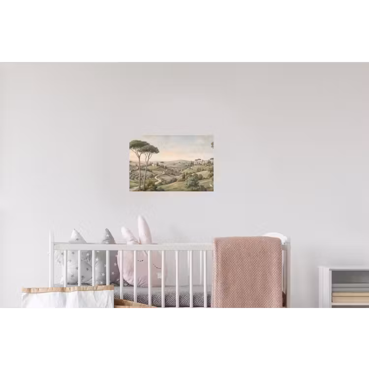 Landschap - Heuvels - Zandpad - Groen Muursticker klein -kinderkamer