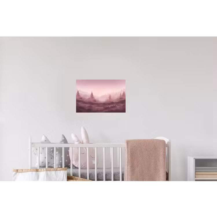 Landschap - Mistig - Roze Muursticker klein -kinderkamer