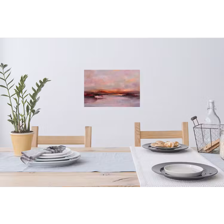 Landschap - Zonsondergang - Abstract - Modern - Roze Muursticker klein -eettafel