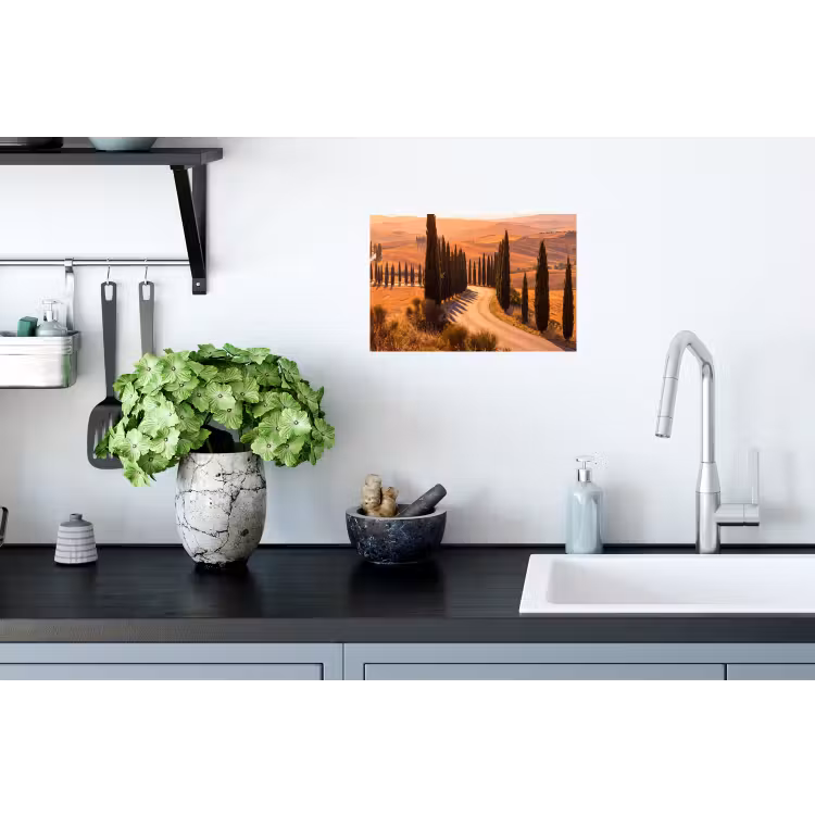Landschap - Weg - Bomen - Natuur - Goud Muursticker klein -keuken